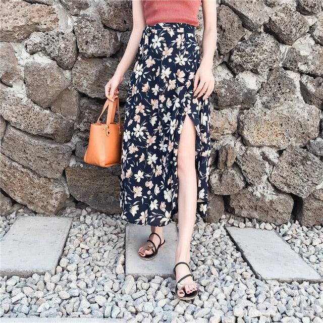 Free size Chiffon skirt long summer super fire flower wrap female skirt - HABASH FASHION