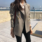 Classic Plaid Double Breasted Women Jacket Blazer Notched Collar Female Suits Coat - HABASH FASHION