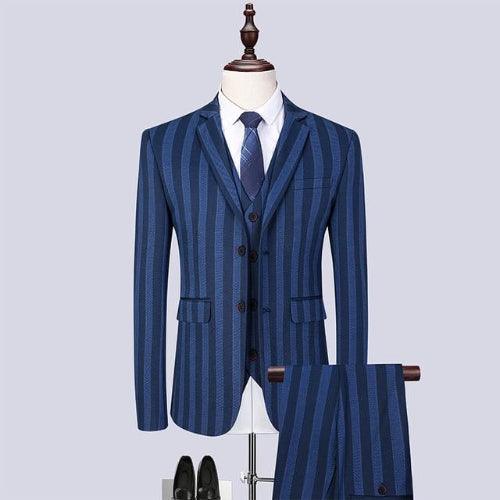 Mens Pinstripe Suit Slim Fit Casual Dress Suits Blazer + Vest + Pants 3 Piece - habash-fashion.myshopify.com